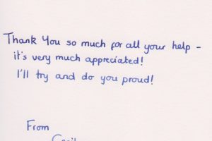 thankyou card from a-level biology students