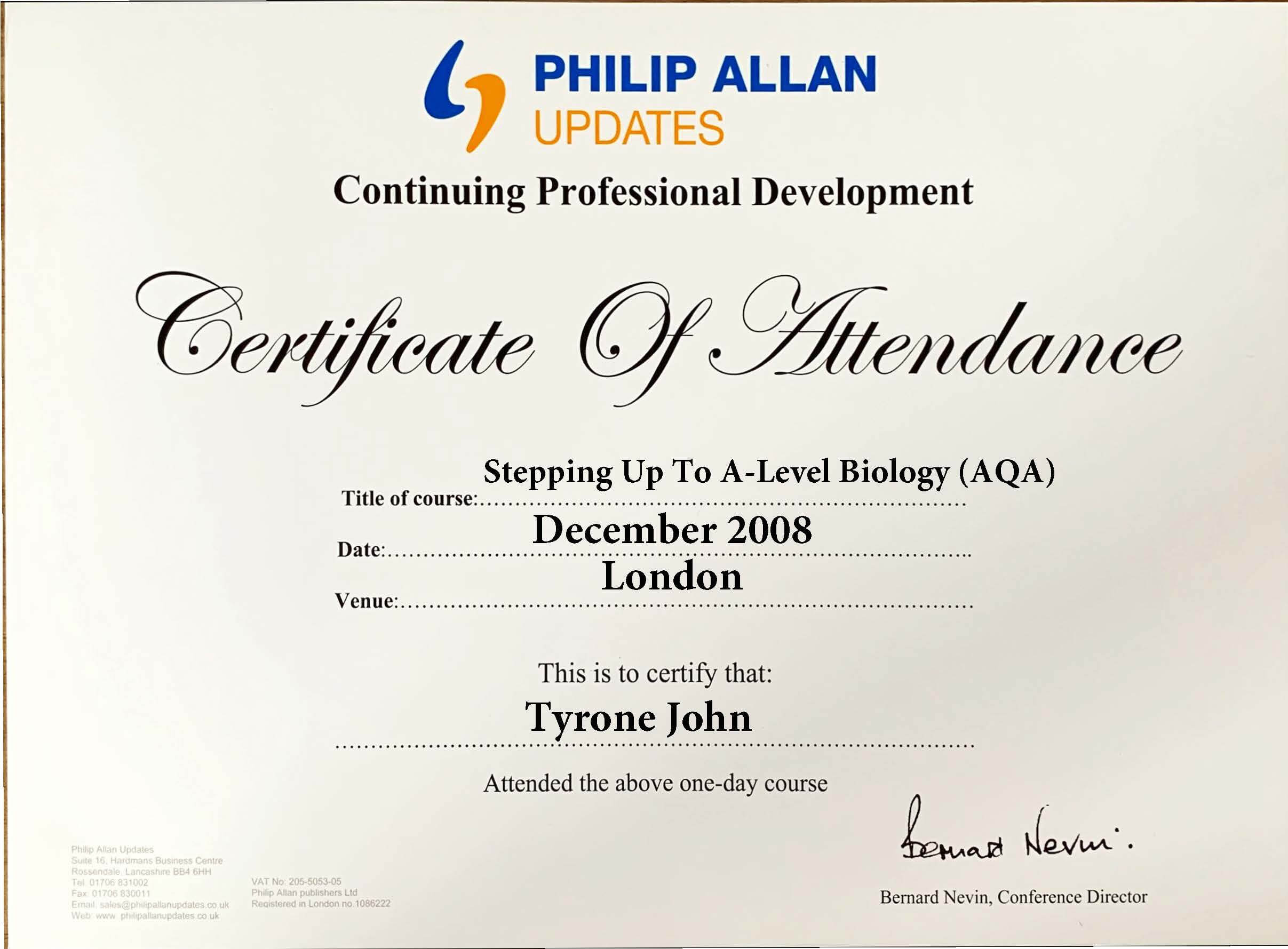 Continuing professional development certificate for science teaching