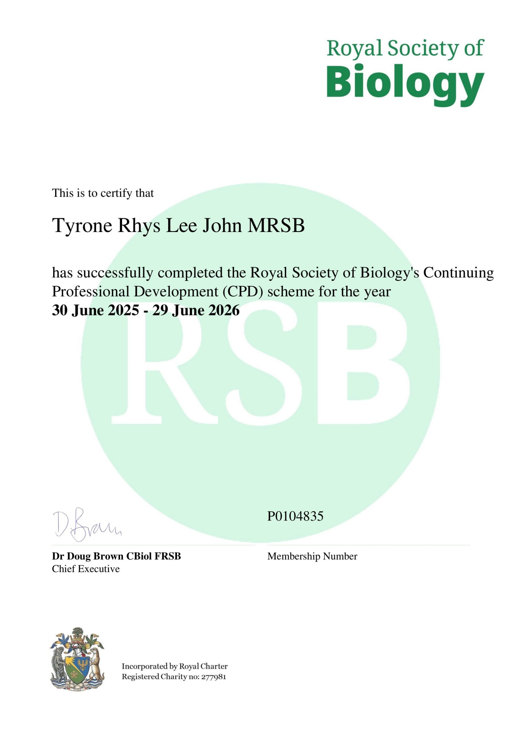 Royal Society of Biology CPD certificate 2025-2026 for continuing professional development in biology education